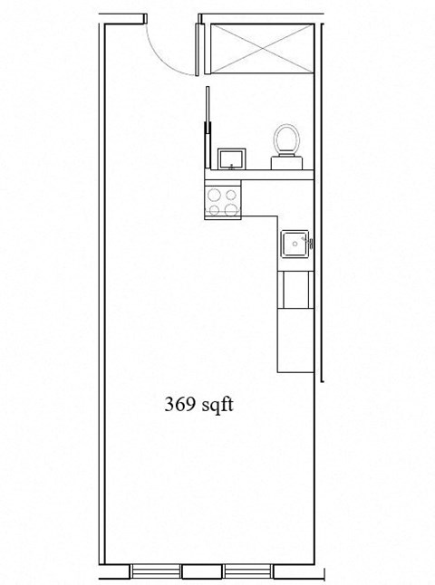 Floor plan for studio, 1 bath, 369 sqft